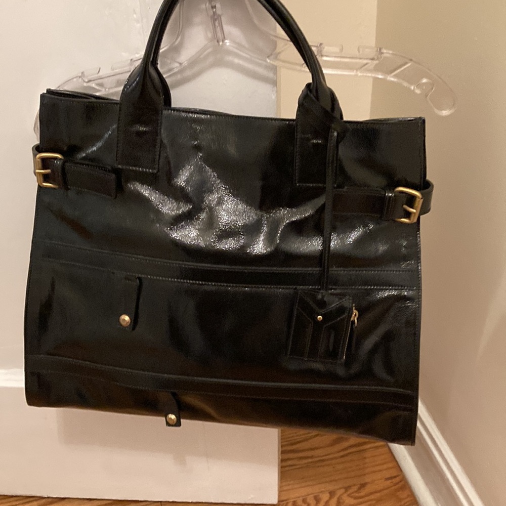 Yves Saint Laurent Black Leather Tote with Gold Hardware